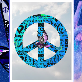 Peace Sign with Dove Happy New Year Postcard