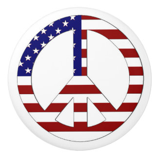 Peace sign with flag ceramic knob