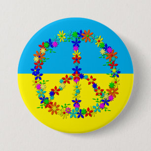Peace sign with flowers,ukrainian flag  3 inch round button