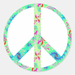 Peace Sign with Fractal Geometric Design Classic Round Sticker