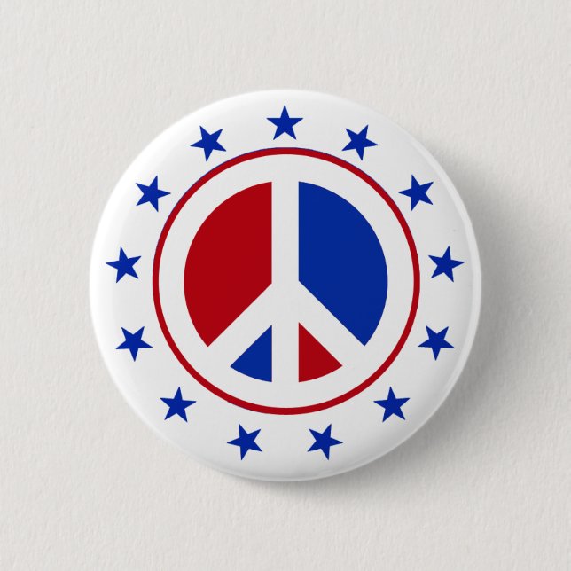 PEACE SIGN WITH STARS 2 INCH ROUND BUTTON (Front)