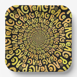 Peace sign word spiral yellow orange black paper p paper plate