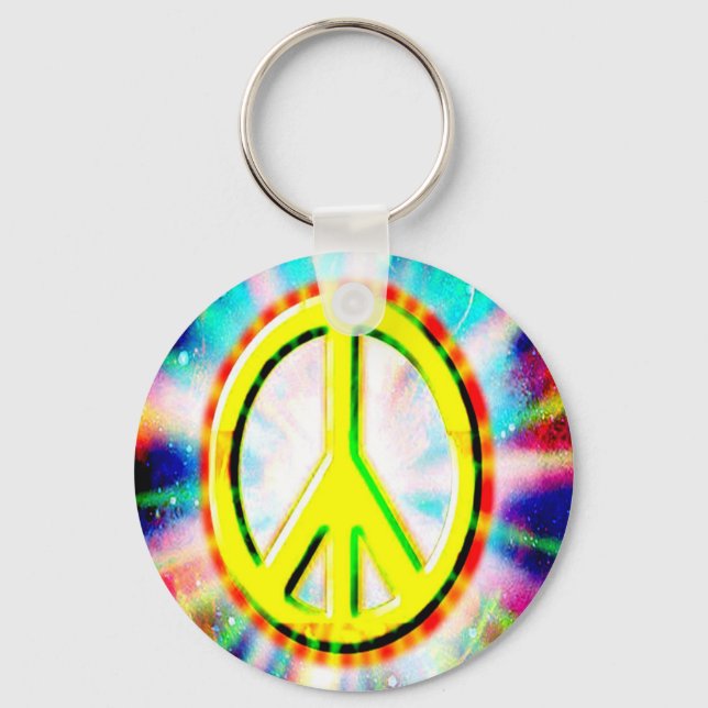PEACE Sign Yellow Colorful Happy and Fun Keychain (Front)