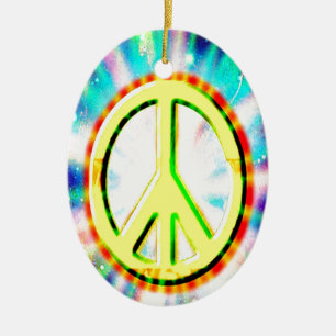 PEACE Sign Yellow Colourful Happy and Fun Ceramic Ornament
