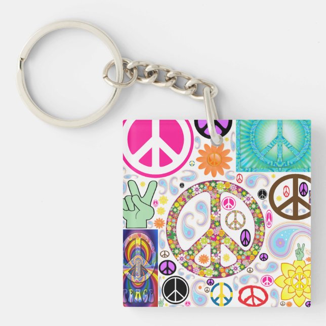 Peace Signs Collage Keychain (Front)