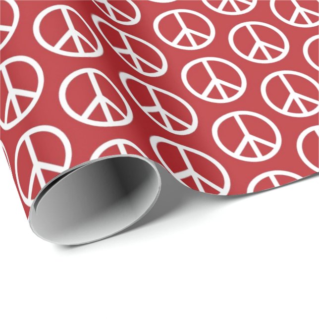 Peace Signs on Holiday Red Wrapping Paper (Roll Corner)