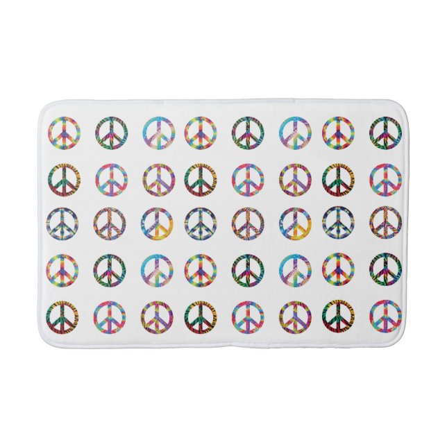 Peace Signs Rainbow Colours Bathroom Theme Bath Mat (Front)