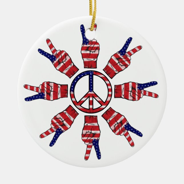 Peace Signs Snowflake Ceramic Ornament (Front)
