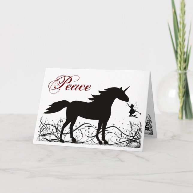 Peace ~ Silhouette Unicorn and Fairy Christmas Holiday Card (Front)