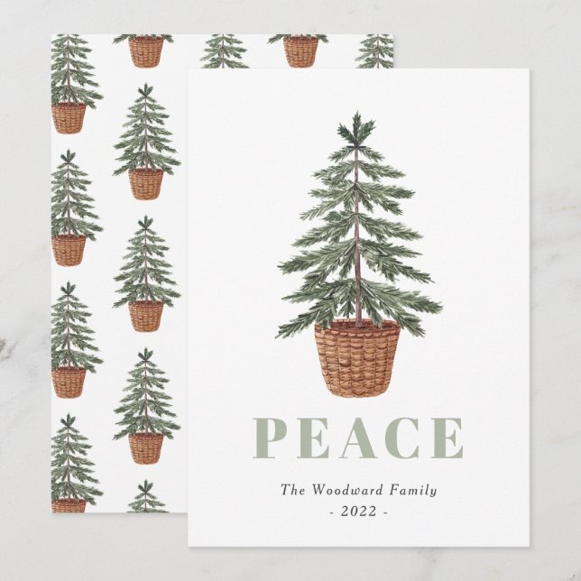 Peace Simple Christmas Evergreen Tree Holiday Card (Front/Back)