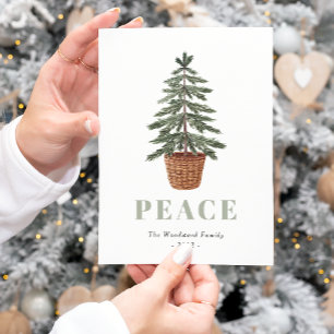 Peace Simple Christmas Evergreen Tree Holiday Postcard