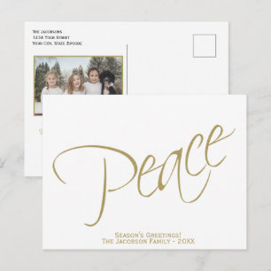 Peace. Simple Elegant Modern Typography Photo Holiday Postcard