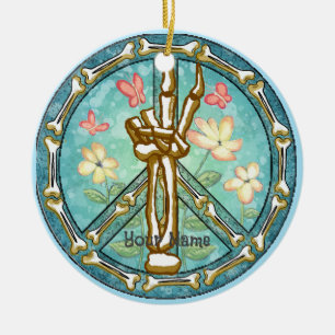 Peace Skeleton Hand  Ceramic Ornament