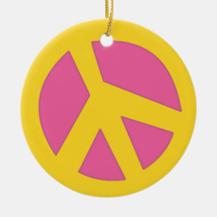 Peace-Smiley Yellow Ceramic Ornament