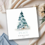 Peace Snow Watercolor Pine Christmas Tree Gifts Holiday Card<br><div class="desc">If you need any further customisation please feel free to message me on yellowfebstudio@gmail.com.</div>