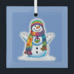 Peace Snowman Glass Ornament<br><div class="desc">A cute snowman with a wish for peace this holiday season. Image is inclusive for Christmas,  Winter Solstice,  Yule,  and Hanukkah.</div>