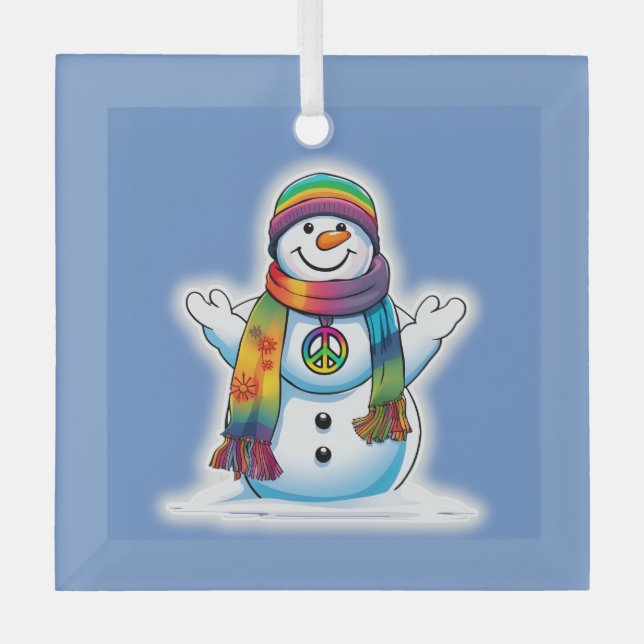 Peace Snowman Glass Ornament (Front)