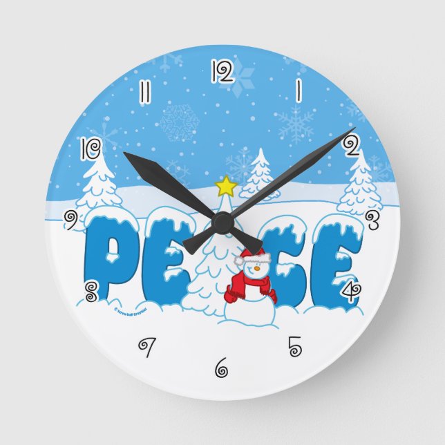 Peace Snowman Screwball Graphics Christmas Round Clock (Front)