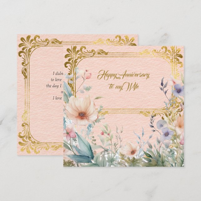 Peace Spring flower border with gold frame Card (Front/Back)