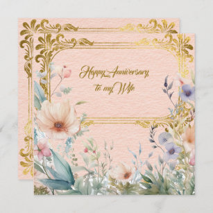 Peace Spring flower border with gold frame Card