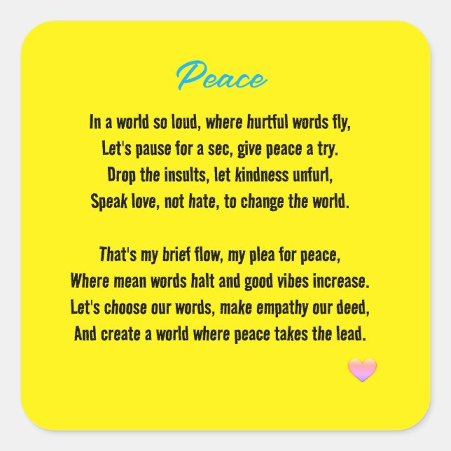 Peace Square Sticker (Front)