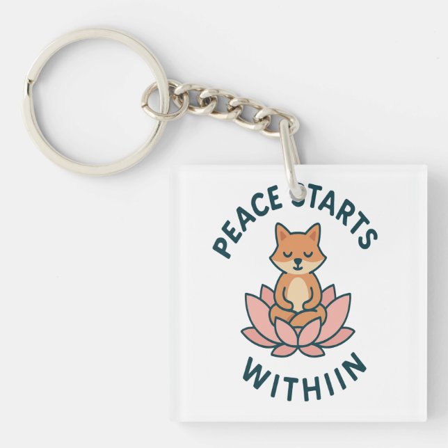 Peace Starts Within - Meditating fox  Keychain (Front)