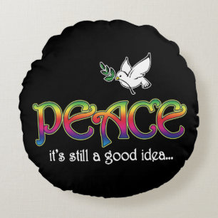 Peace Still A Good Idea - White Dove Olive Branch Round Pillow