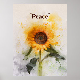Peace sunflower watercolor painting poster