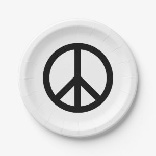 Peace symbol Anti War black white modern party Paper Plate