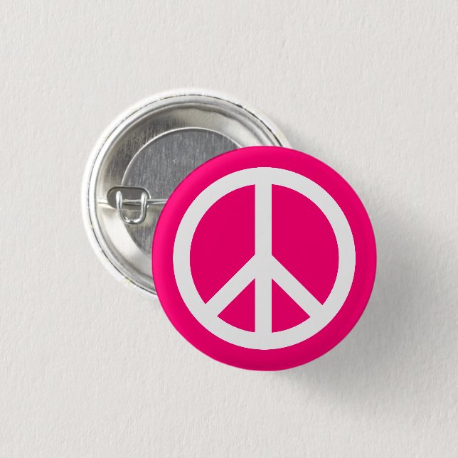 Peace symbol Anti War hot pink and white 1 Inch Round Button (Front & Back)