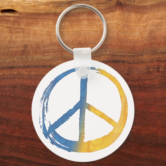 PEACE Symbol Blue Yellow Stand With Ukraine Keychain (Front)