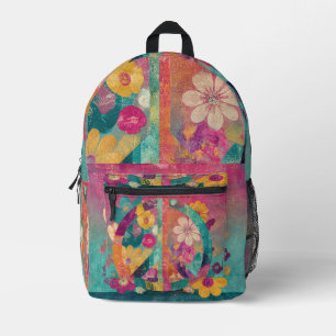 Peace symbol colourful printed backpack