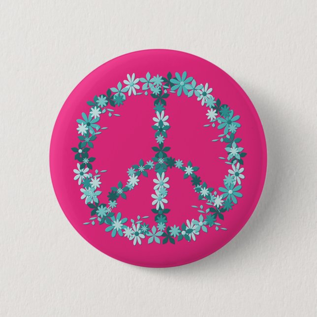Peace symbol flower power 2 inch round button (Front)