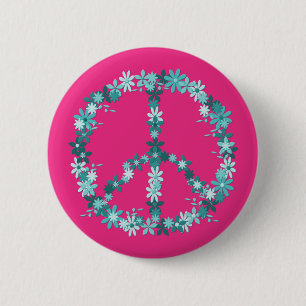Peace symbol flower power 2 inch round button