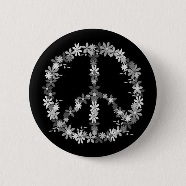 Peace symbol flower power 2 inch round button (Front)