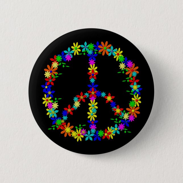 Peace Symbol Flower Power 2 Inch Round Button (Front)