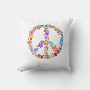 Peace Symbol Flower Power Colourful Design Throw Pillow