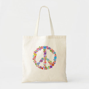 Peace Symbol Flower Power Colourful Design Tote Bag