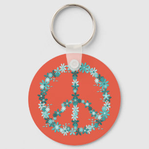 Peace symbol flower power keychain