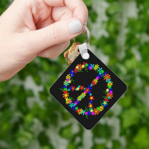 Peace Symbol Flower Power Keychain