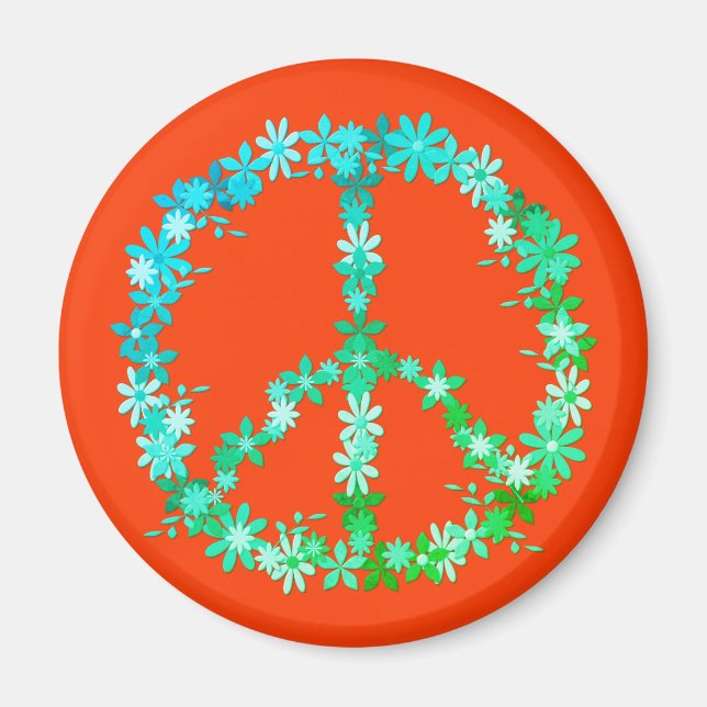 Peace symbol flower power magnet (Front)
