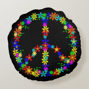 Peace symbol flower power round pillow