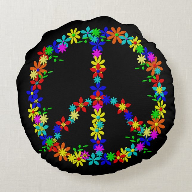 Peace symbol flower power round pillow (Back)