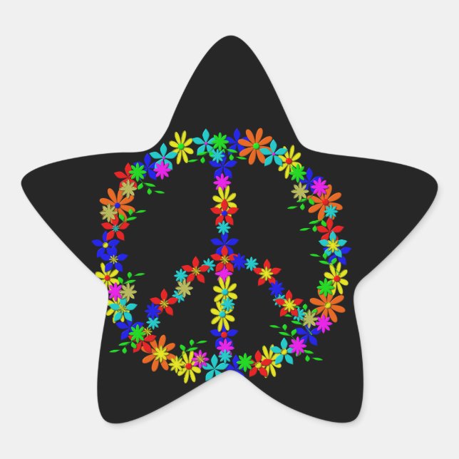 Peace Symbol Flower Power Star Sticker (Front)