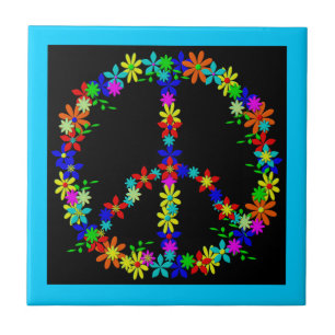 Peace Symbol Flower Power Tile
