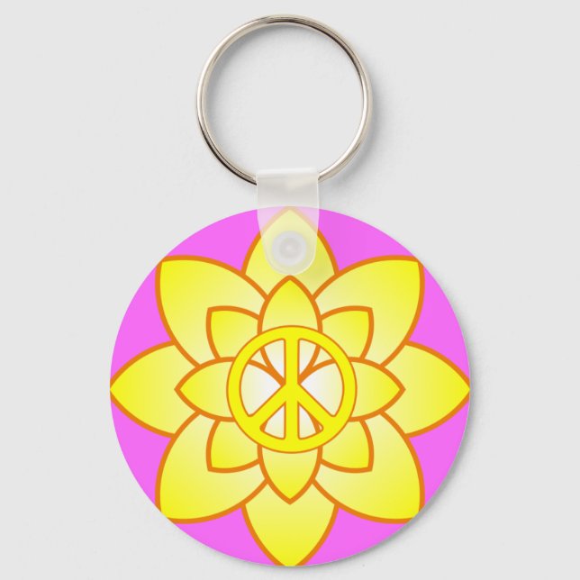 Peace Symbol Flower - Yellow Keychain (Front)