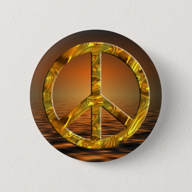 PEACE symbol - GOLD 2 Inch Round Button (Front)