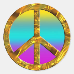 PEACE symbol - GOLD   coloured lines Classic Round Sticker