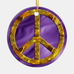 PEACE symbol - GOLD lila waves Ceramic Ornament