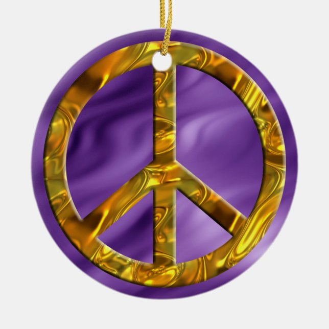 PEACE symbol - GOLD | lila waves Ceramic Ornament (Front)
